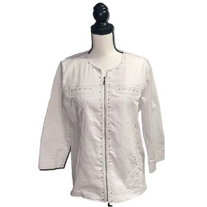 Alfred Dunner- White embroidered zip up jacket